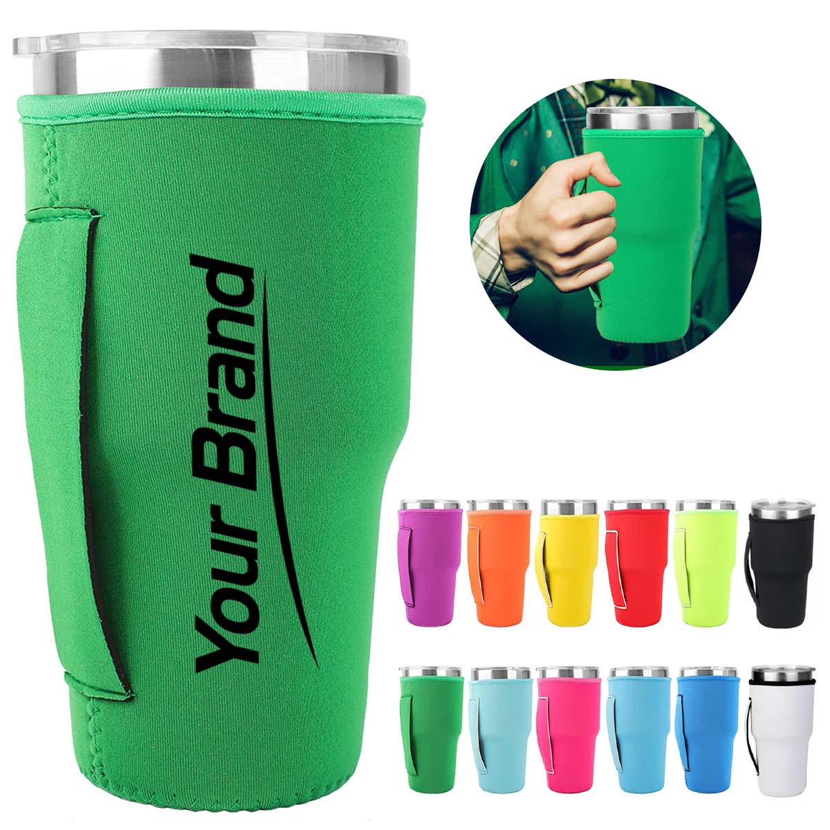 30oz. Neoprene Tumbler Sleeve w/ Handle for Travel & Car Use