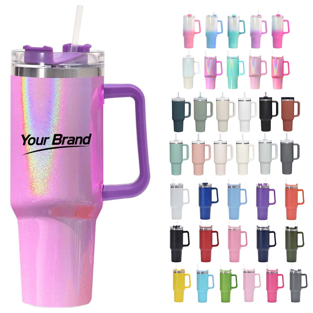 40oz Insulated Tumbler with Handle and Straw for Travel Use