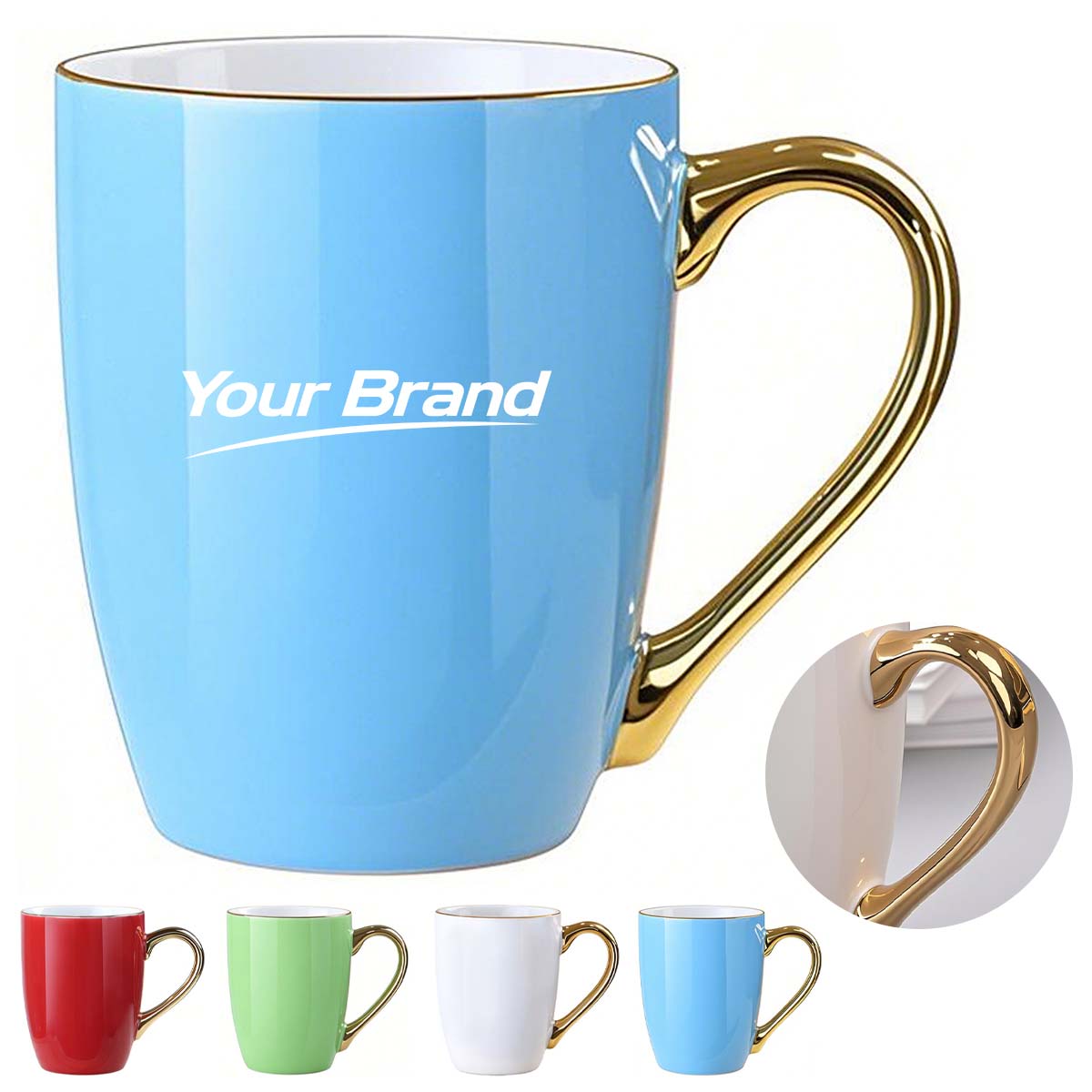 12oz. Ceramic Mug with Gold Handle and Premium Gloss Finish