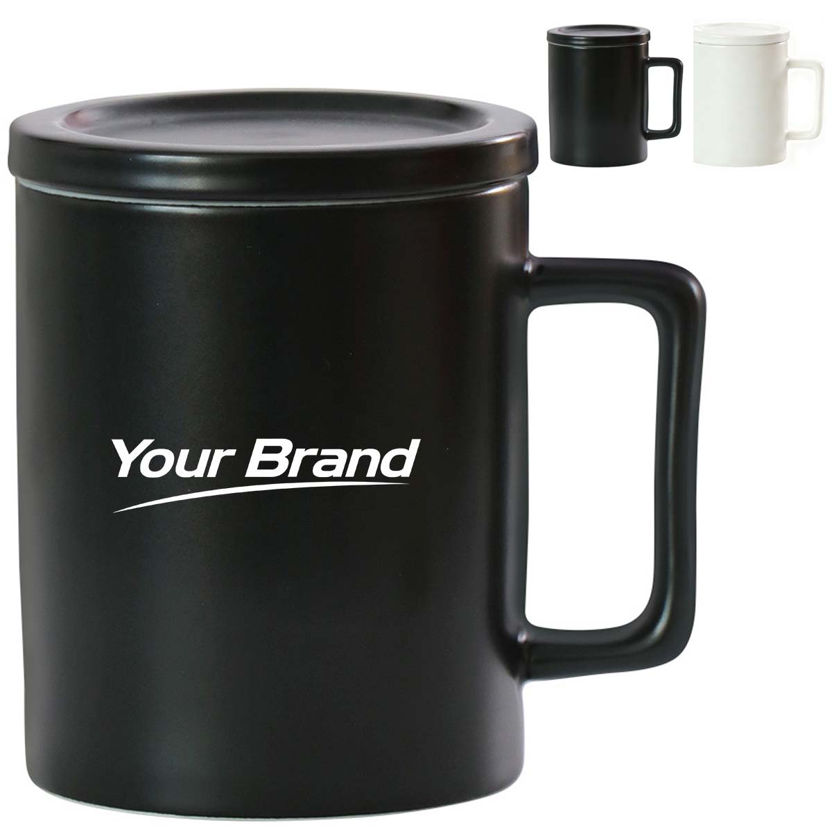 14.5oz Ceramic Mug w/ Lid Square Handle Drinkware