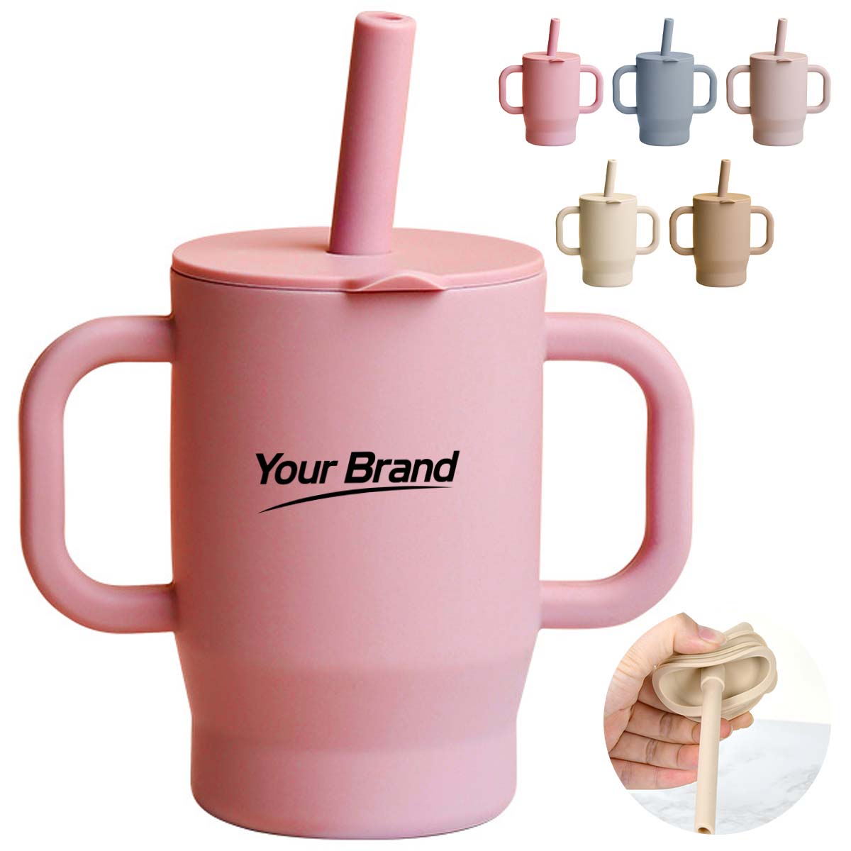 7oz. Silicone Baby Training Cup w/ Straw Lid & Dual Handles
