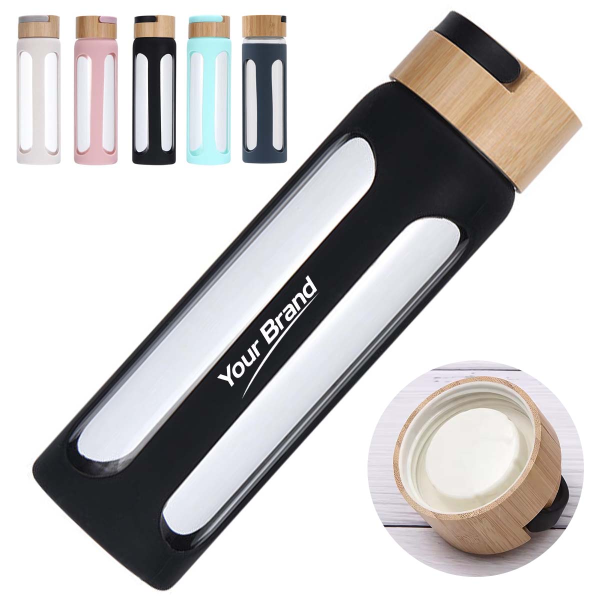 20oz. Glass Bottle w/ Bamboo Lid & Silicone Sleeve