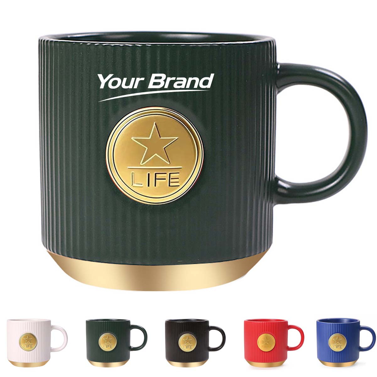 13oz Elegant Ceramic Coffee Mug With Metallic Accent Base
