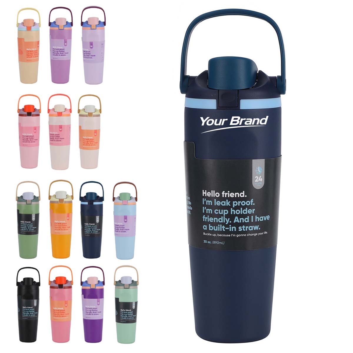 30oz Leak Proof Insulated Tumbler With Straw Handle