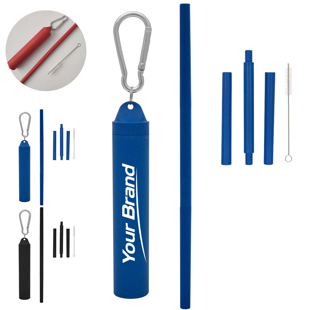 Reusable Silicone Straw Set With Cleaning Brush Case