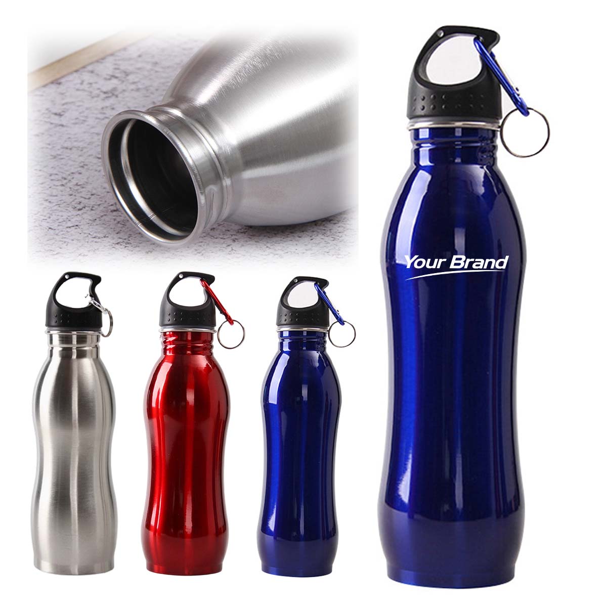 26oz Stainless Steel Sports Water Bottle With Carabiner Lid