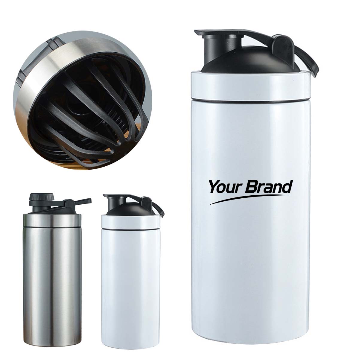 20oz Stainless Steel Protein Shaker Bottle With Mixer