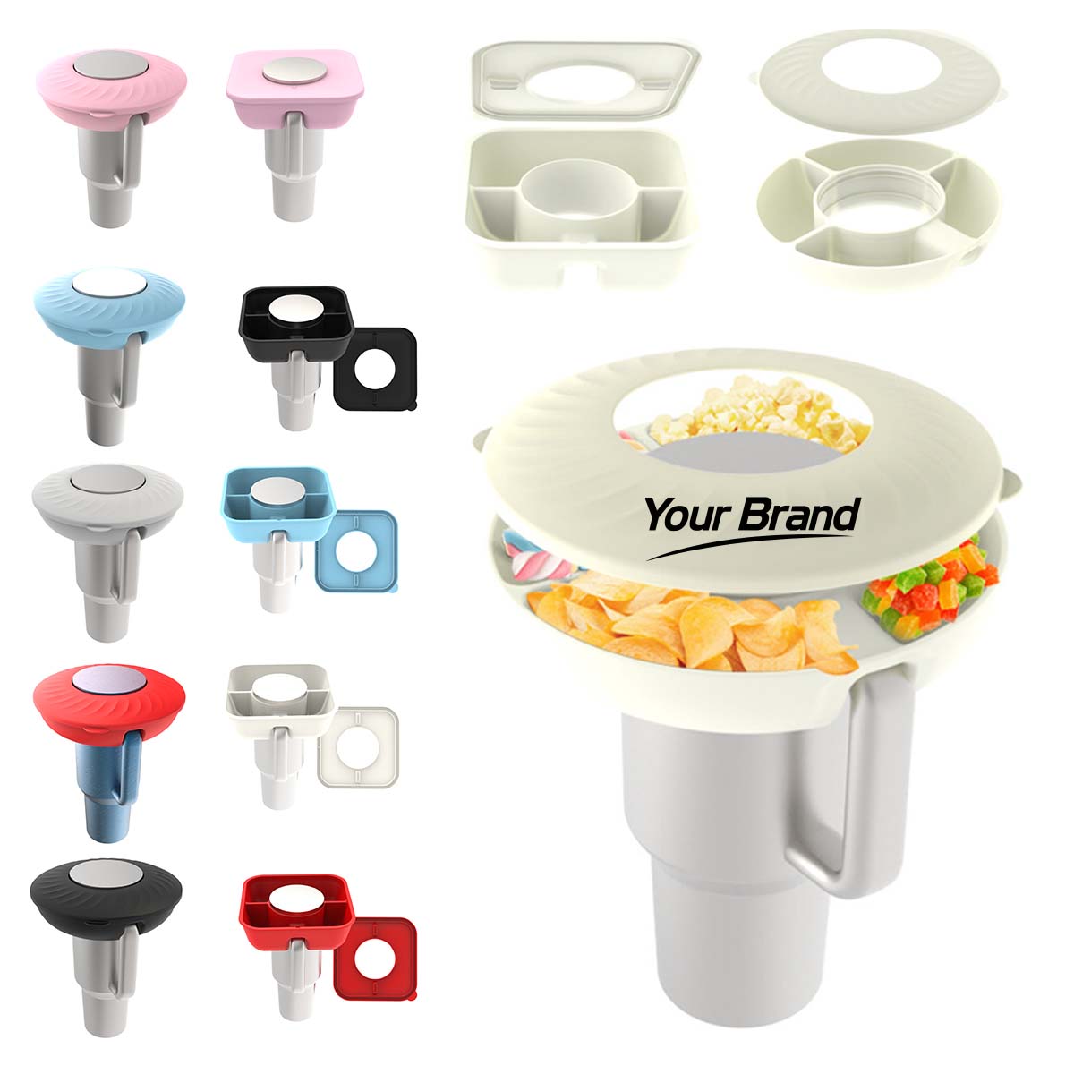 Portable Snack Bowl Cup Holder Tray With Compartments