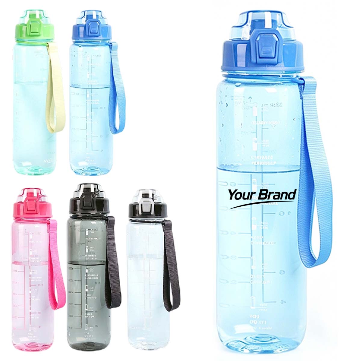 34oz Portable Motivational Water Bottle With Carry Strap