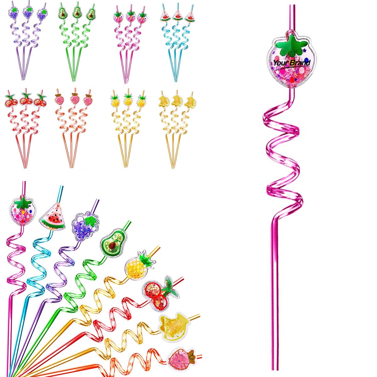 Colorful Fruit Shape Curly Reusable Drinking Straw