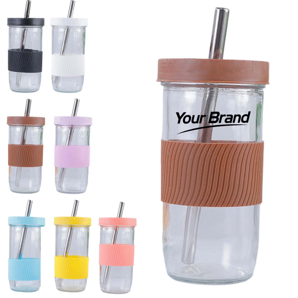 24oz Glass Mason Jar Tumbler With Straw And Sleeve