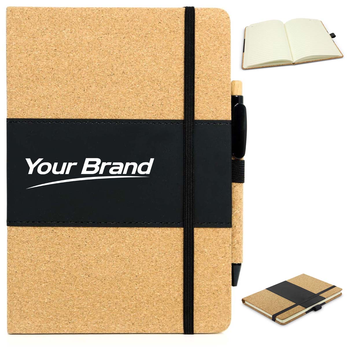 Cork and PU Leather Notebook with Pen Holder and Custom Logo