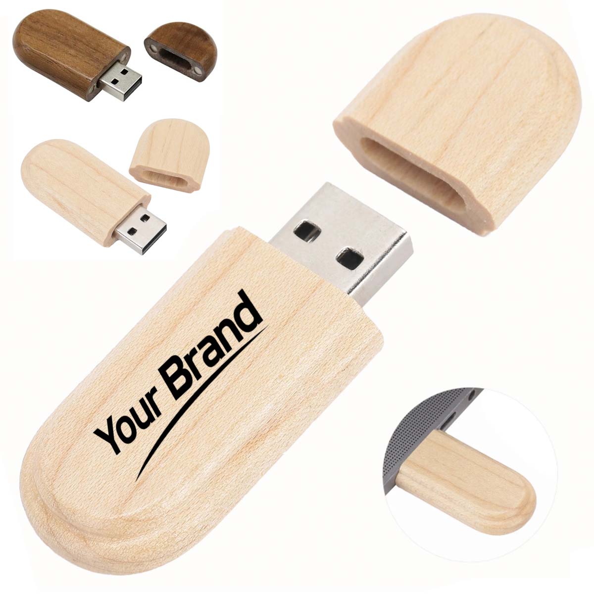 Wooden USB Flash Drive 16GB with Magnetic Cap and Logo