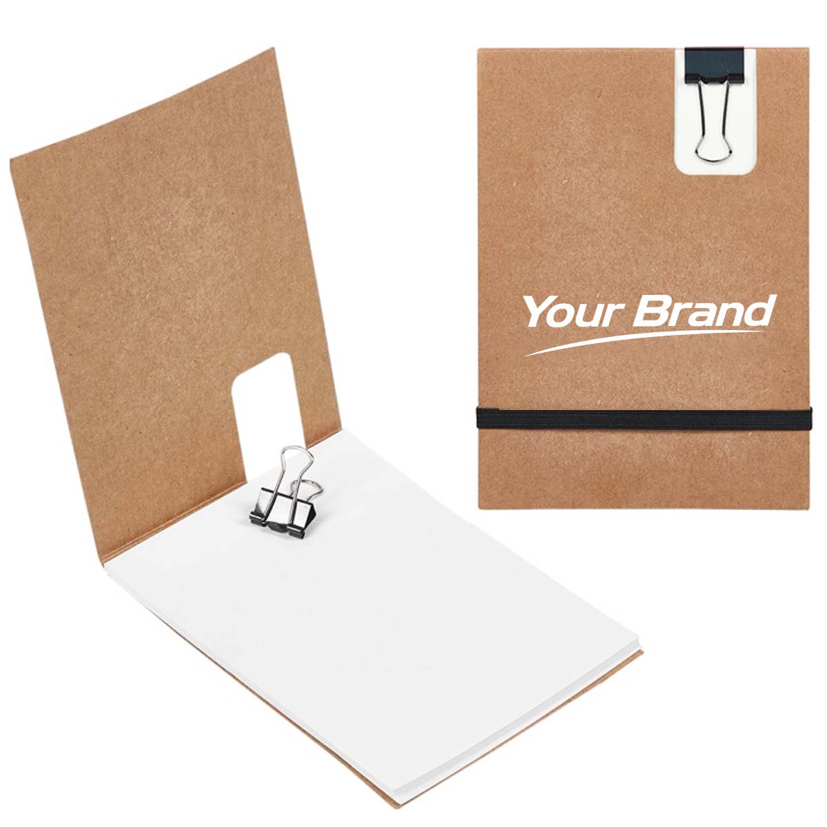 Pocket Kraft Notepad with Binder Clip and Elastic Band