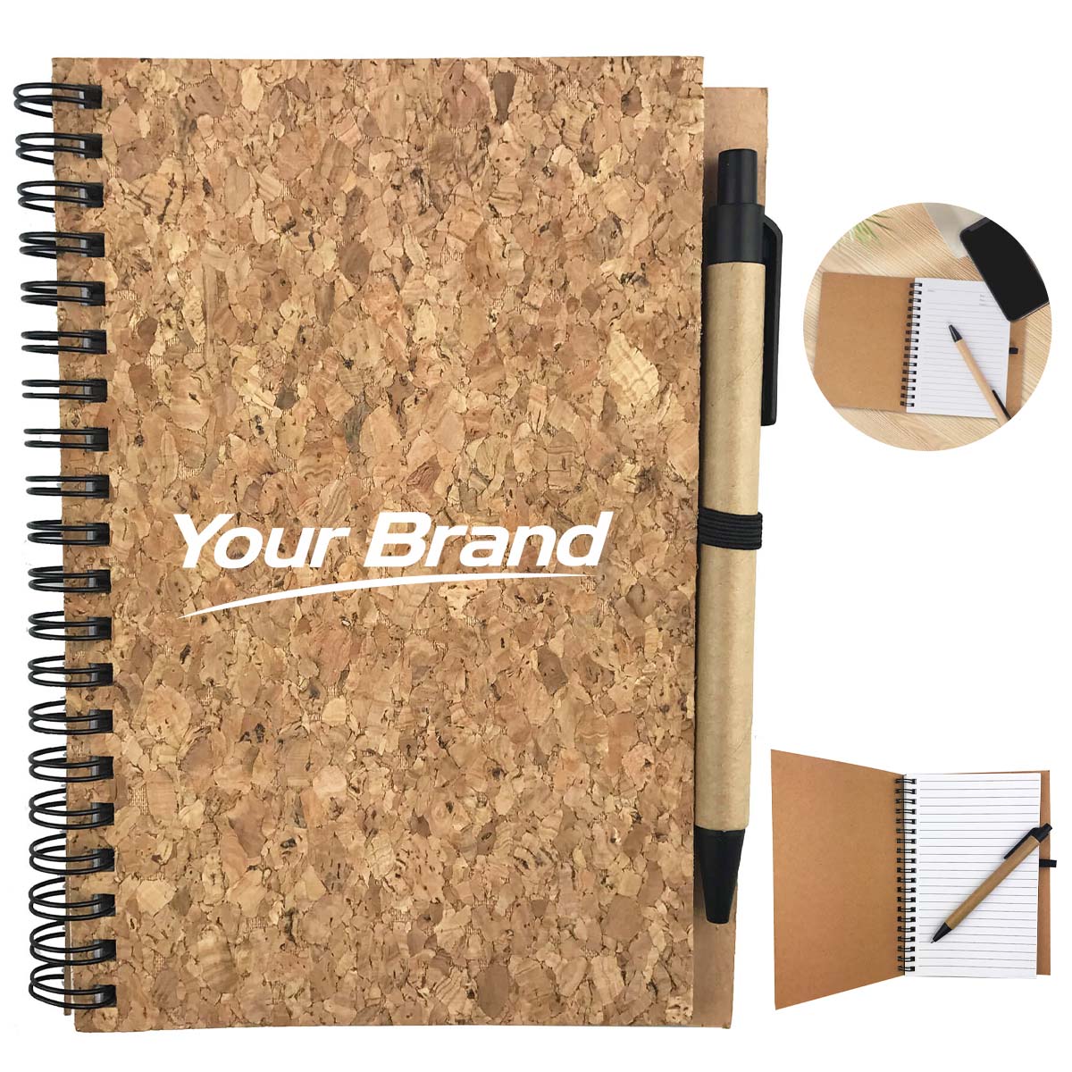 Cork Cover Spiral Notebook with Pen Holder