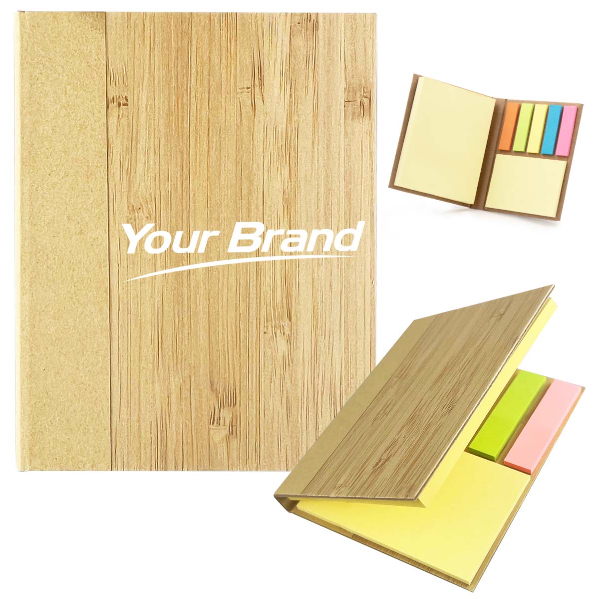 Bamboo Cover Sticky Note Pad Set