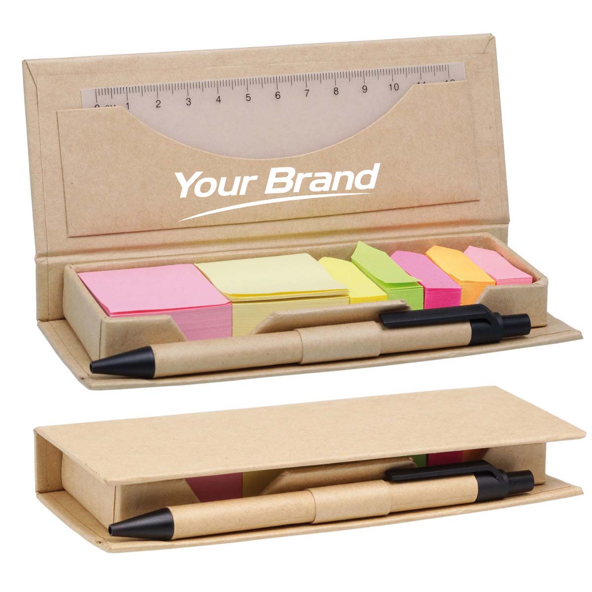 Recycled Multifunction Sticky Note Box Set with Pen & Ruler