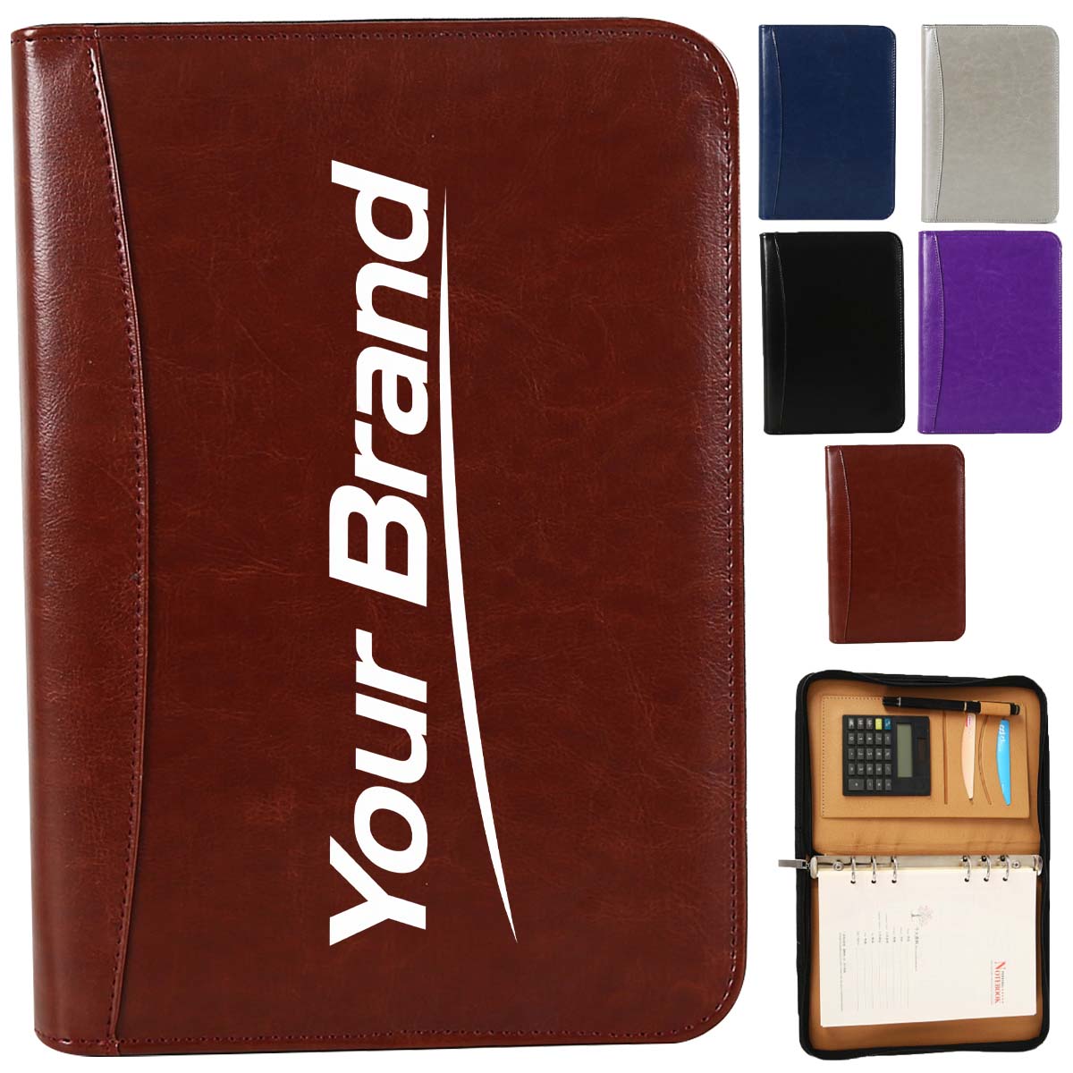A5 PU Leather Zipper Binder Notebook with Calculator