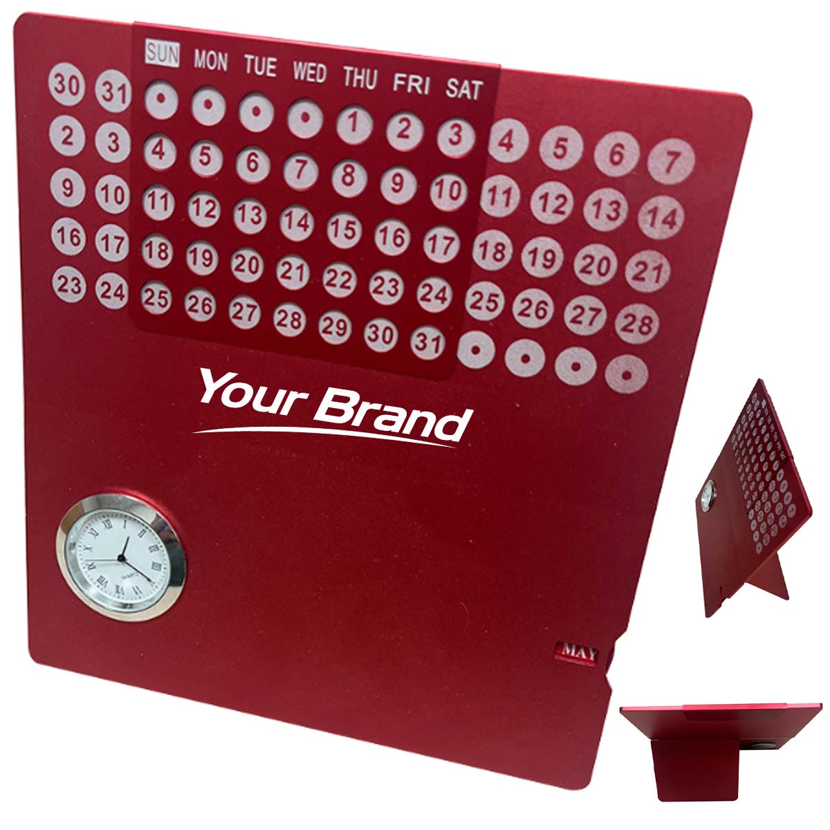 Metal Perpetual Calendar Desk Clock Organizer
