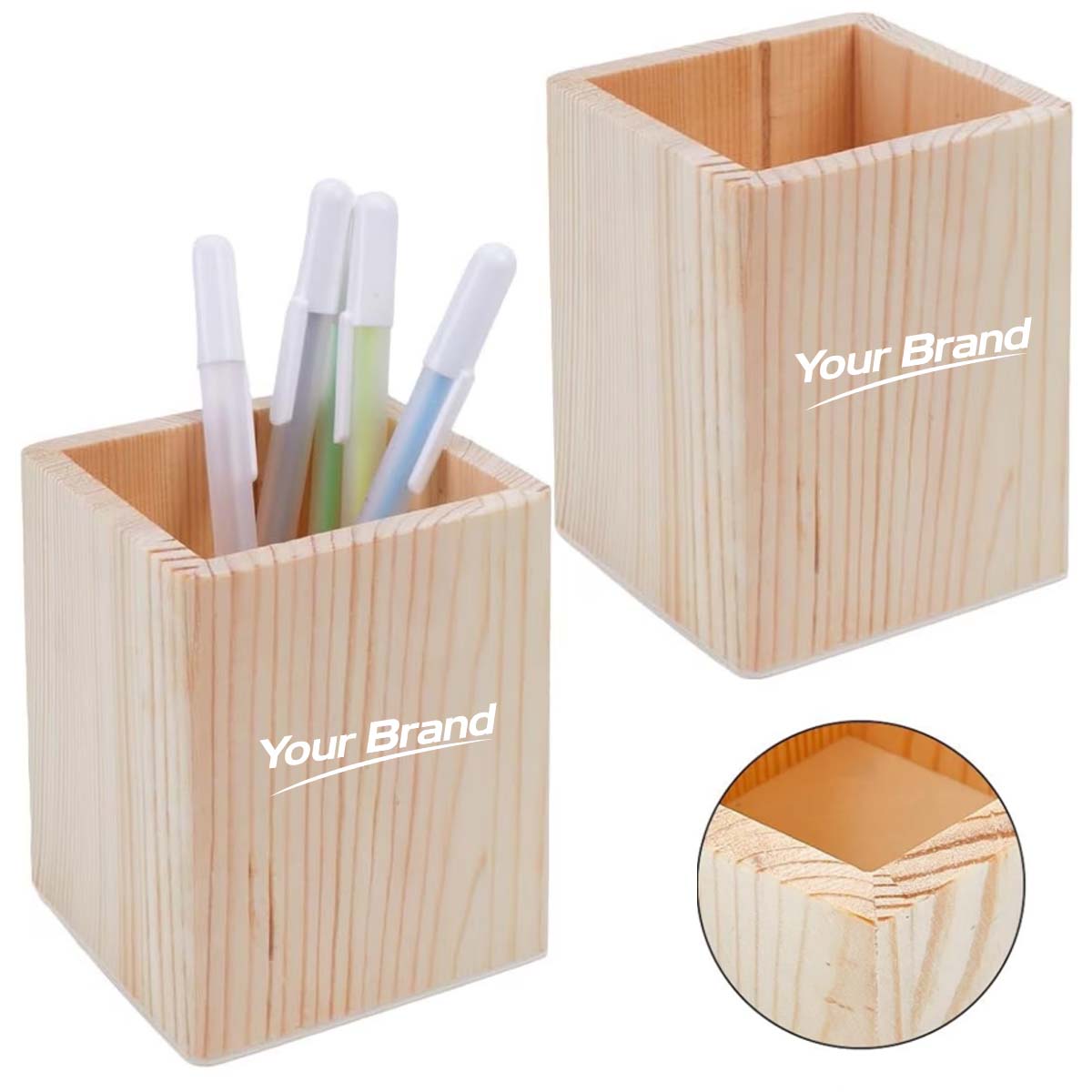 Natural Wooden Pen Holder Desk Organizer