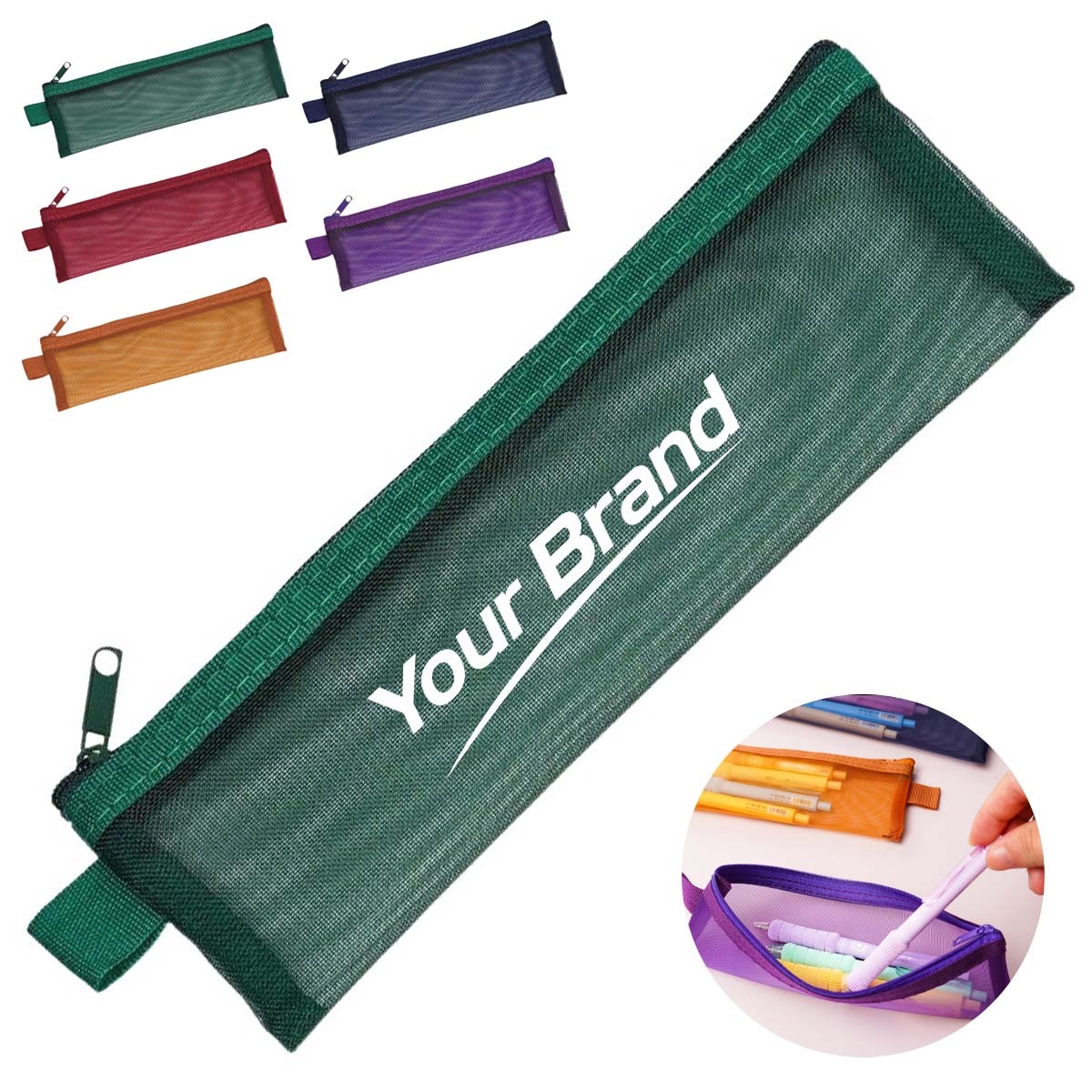 Mesh Zipper Pencil Pouch Portable Stationery Bag