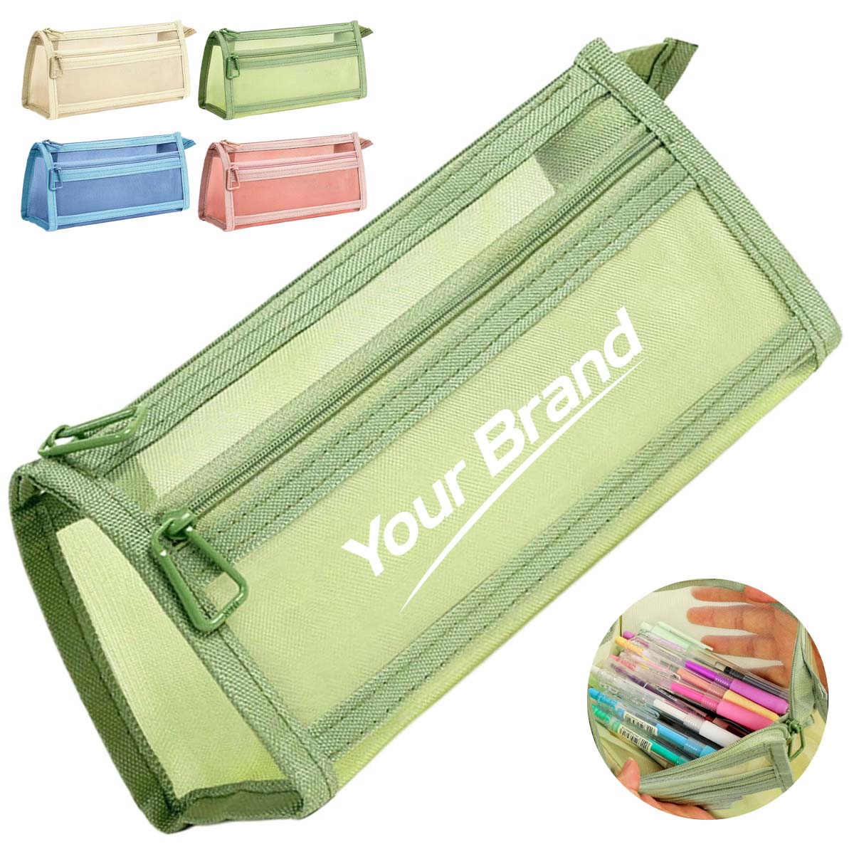 Mesh Transparent Pencil Case with Zipper Pocket