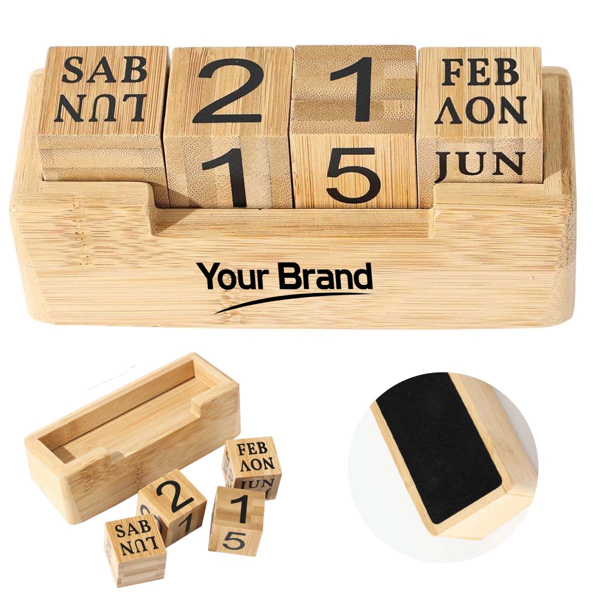 Wooden Perpetual Calendar Block Desk Décor