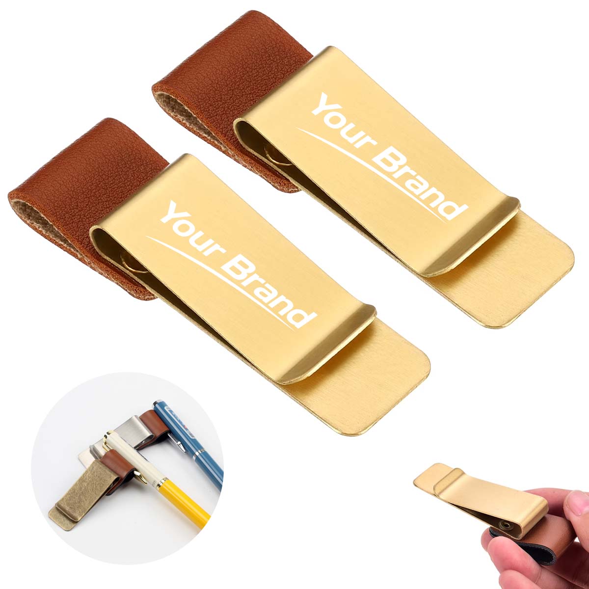 Stainless Steel Money Clip with Leather Accent