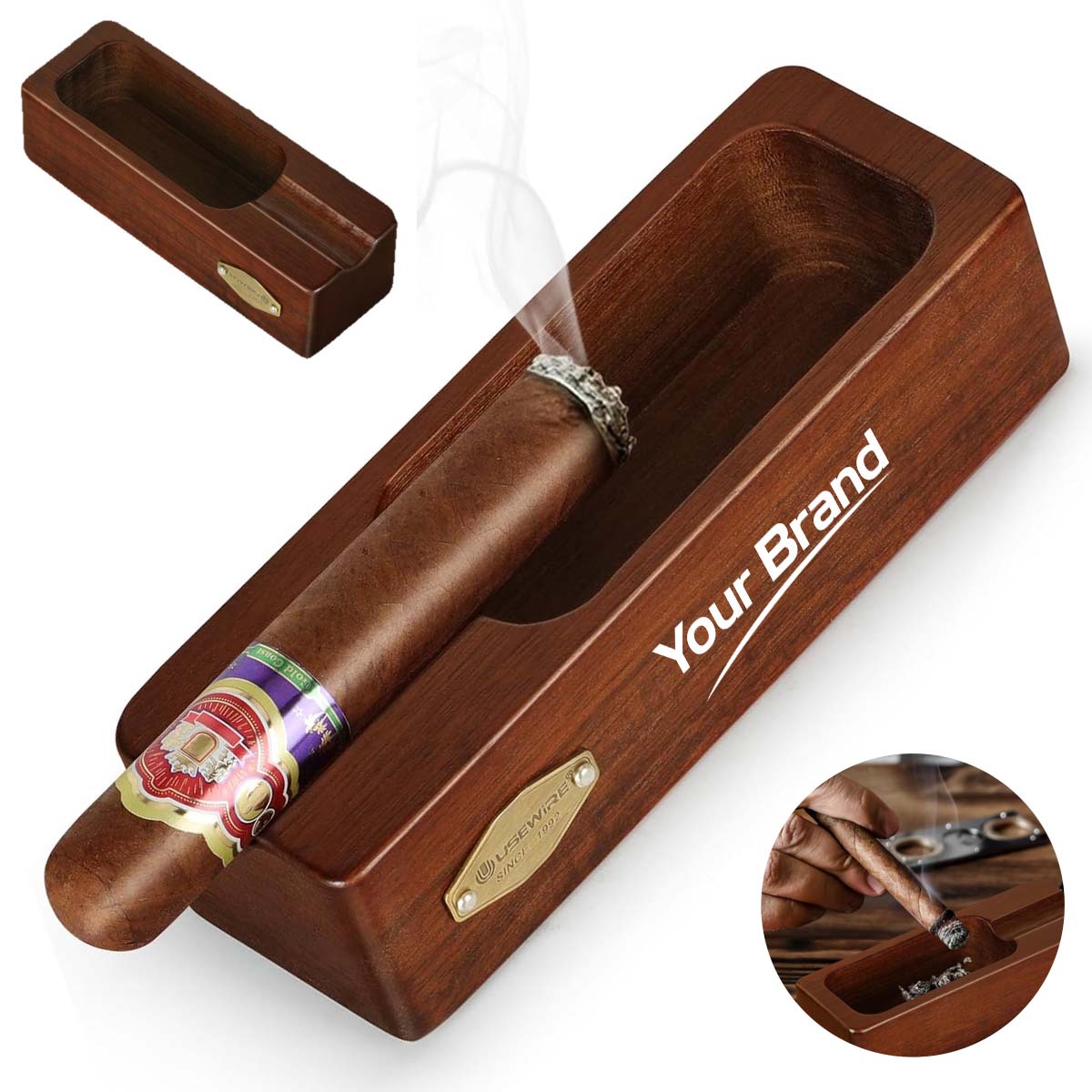 Wooden Cigar Ashtray with Single Rest Slot