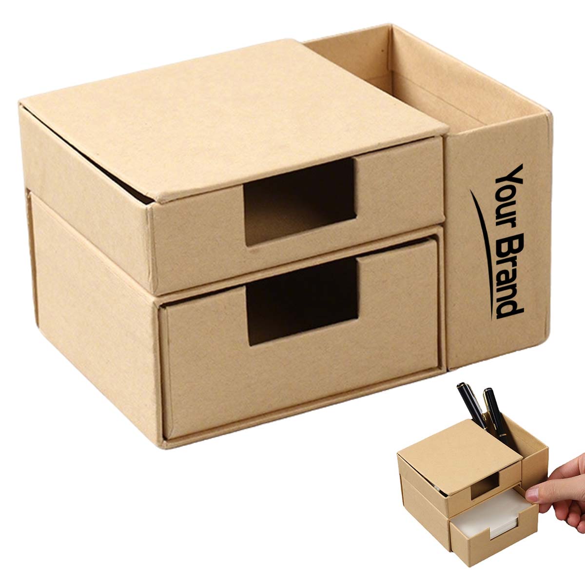 Recycled Kraft Paper Sticky Note Desk Organizer Box
