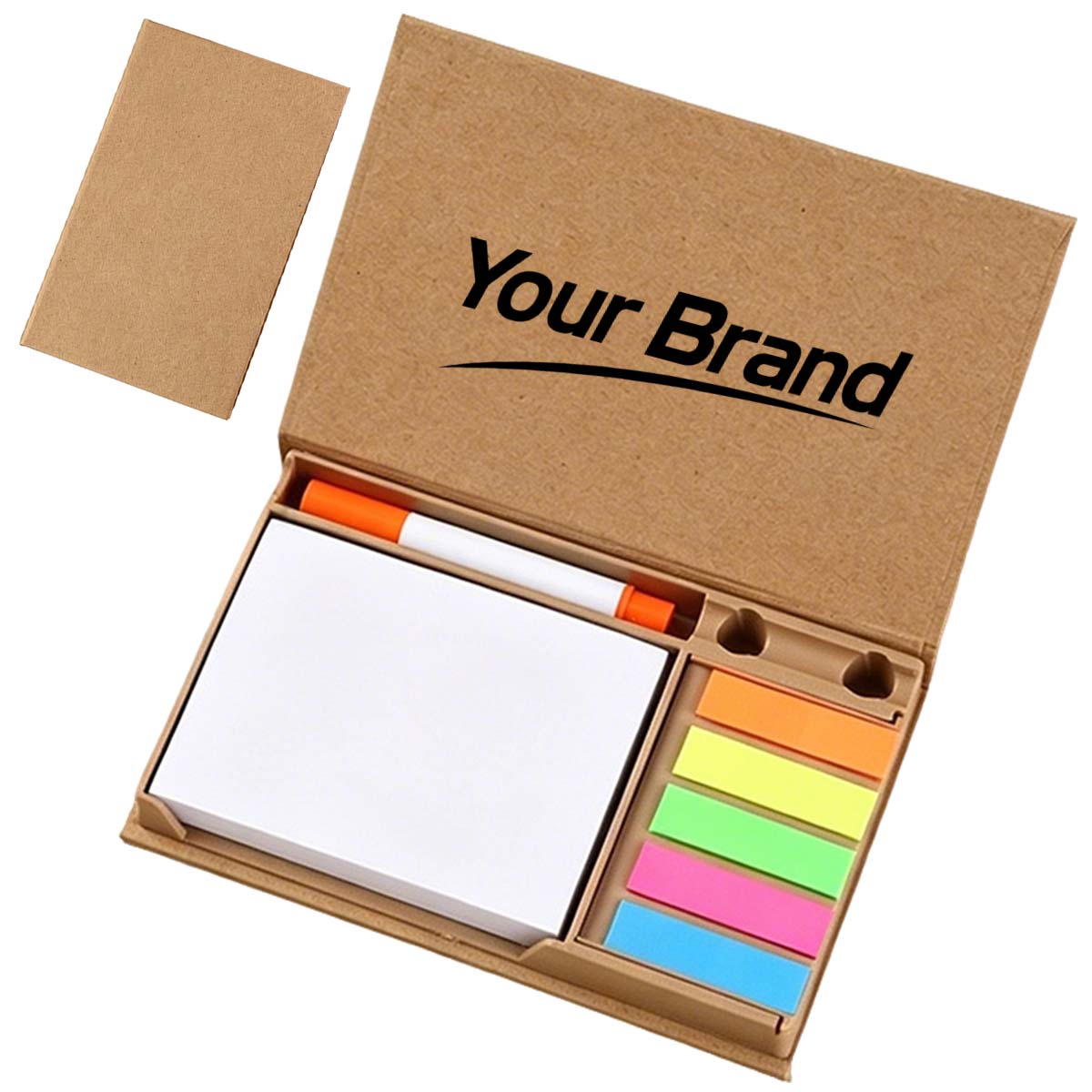 Eco Kraft Sticky Note Memo Pad Set With Pen Holder