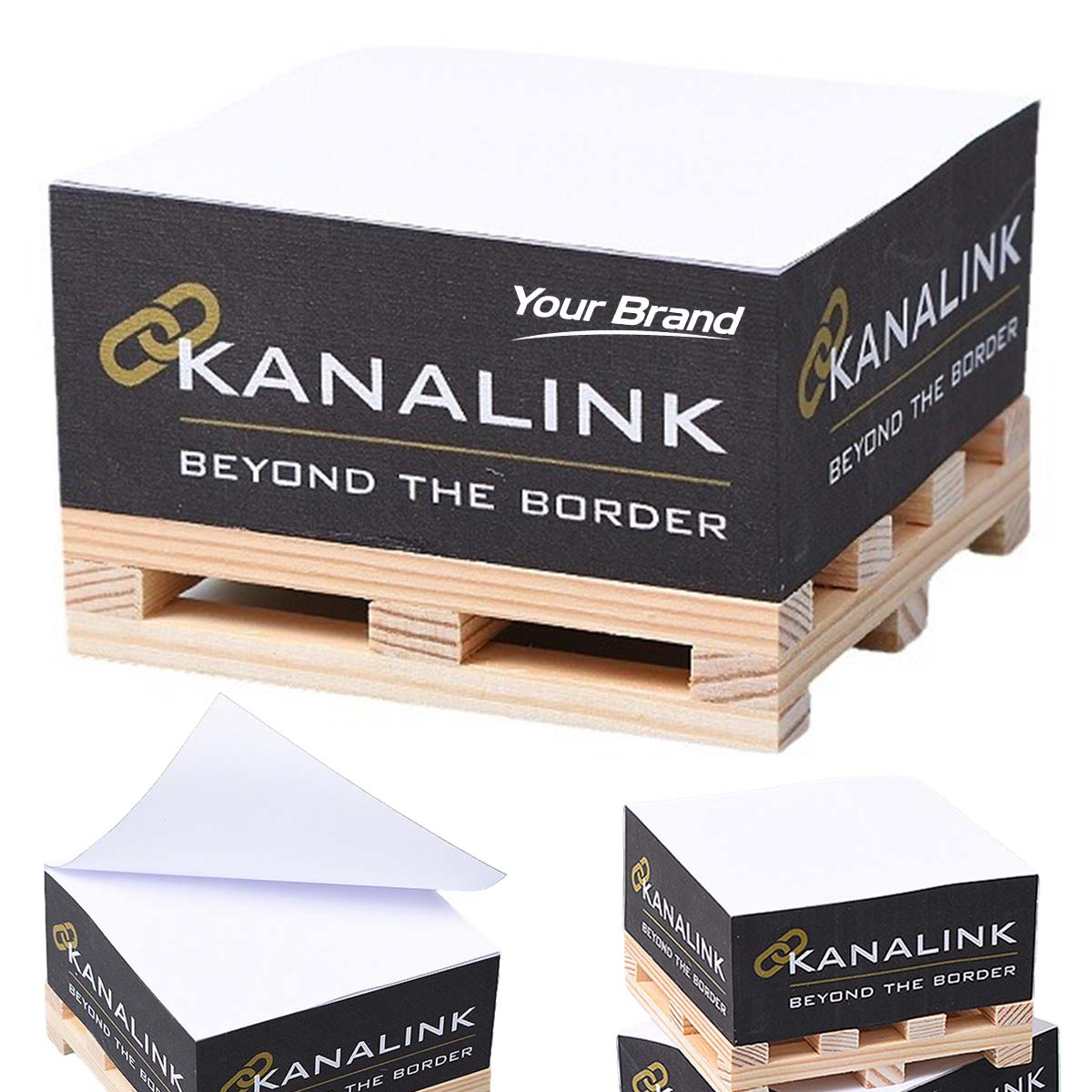 Wooden Pallet Sticky Note Memo Cube Desk Organizer