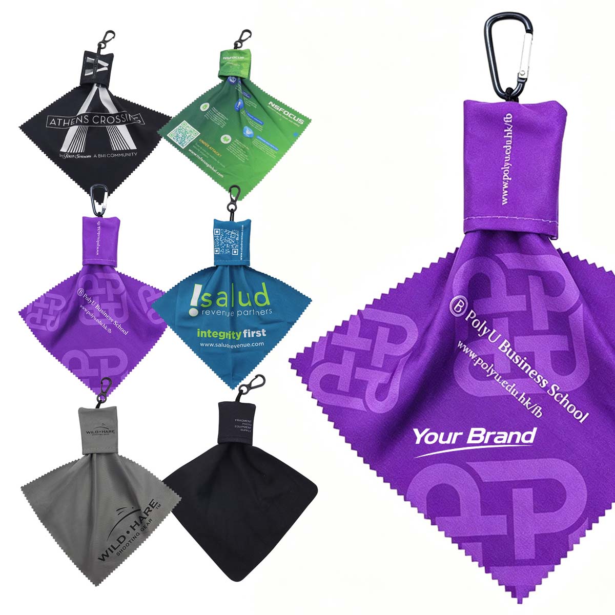 Microfiber Eyeglass Cleaning Cloth With Carabiner Pouch