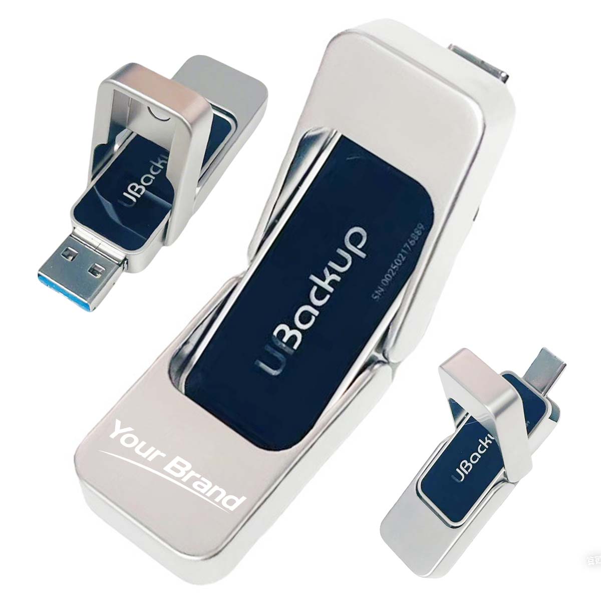 Dual Connector Metal USB Flash Drive With Rotating Cover