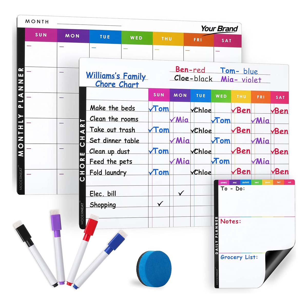 Magnetic Family Chore Chart Monthly Planner Set