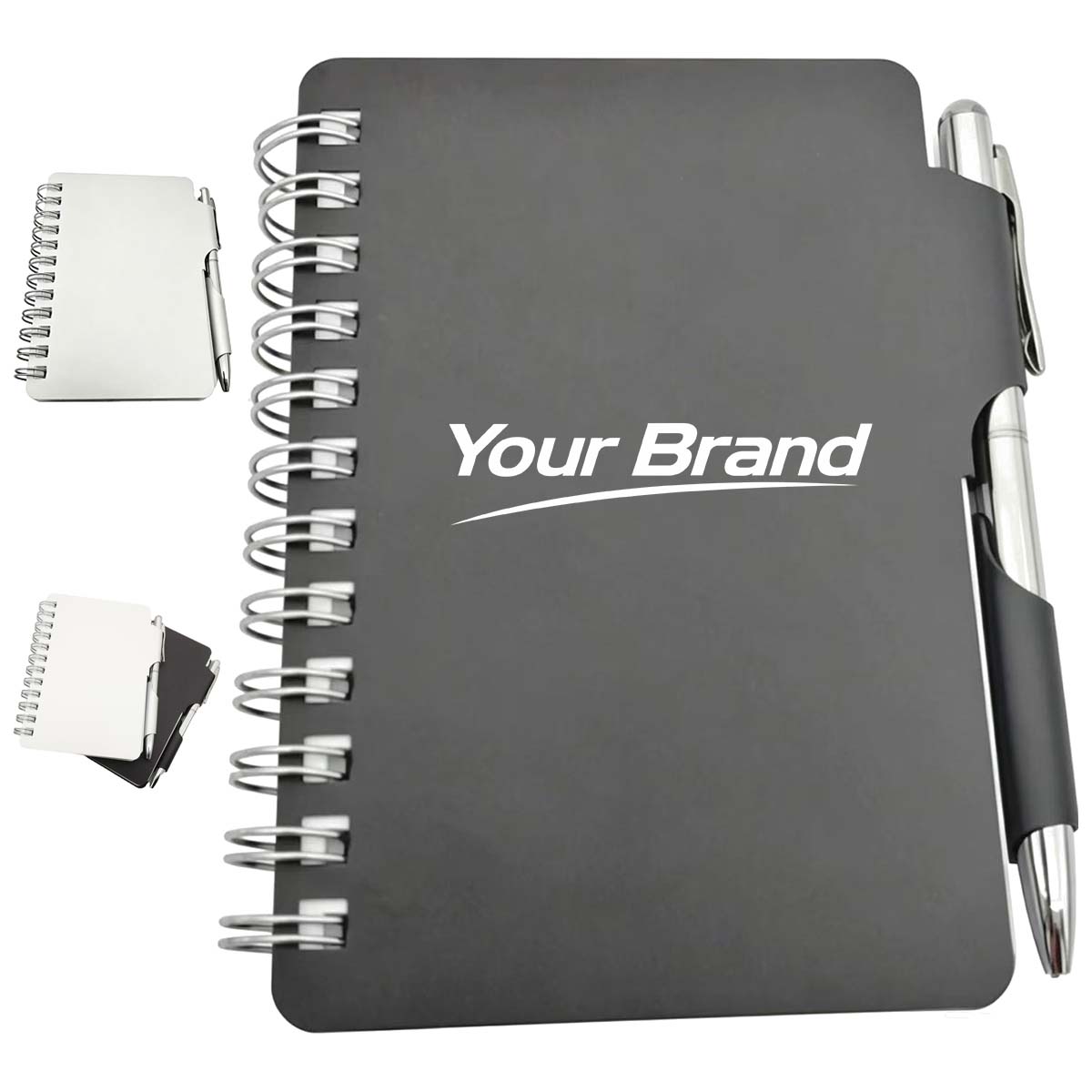 Aluminum Cover Spiral Notebook With Pen Holder