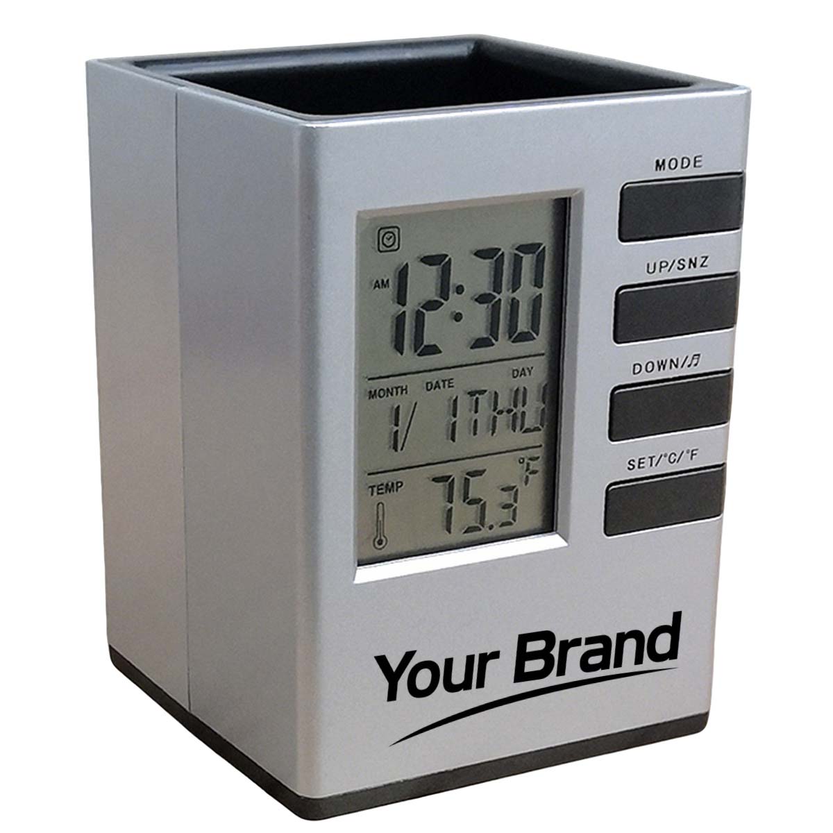 Digital Desk Pen Holder Clock With Temperature Display