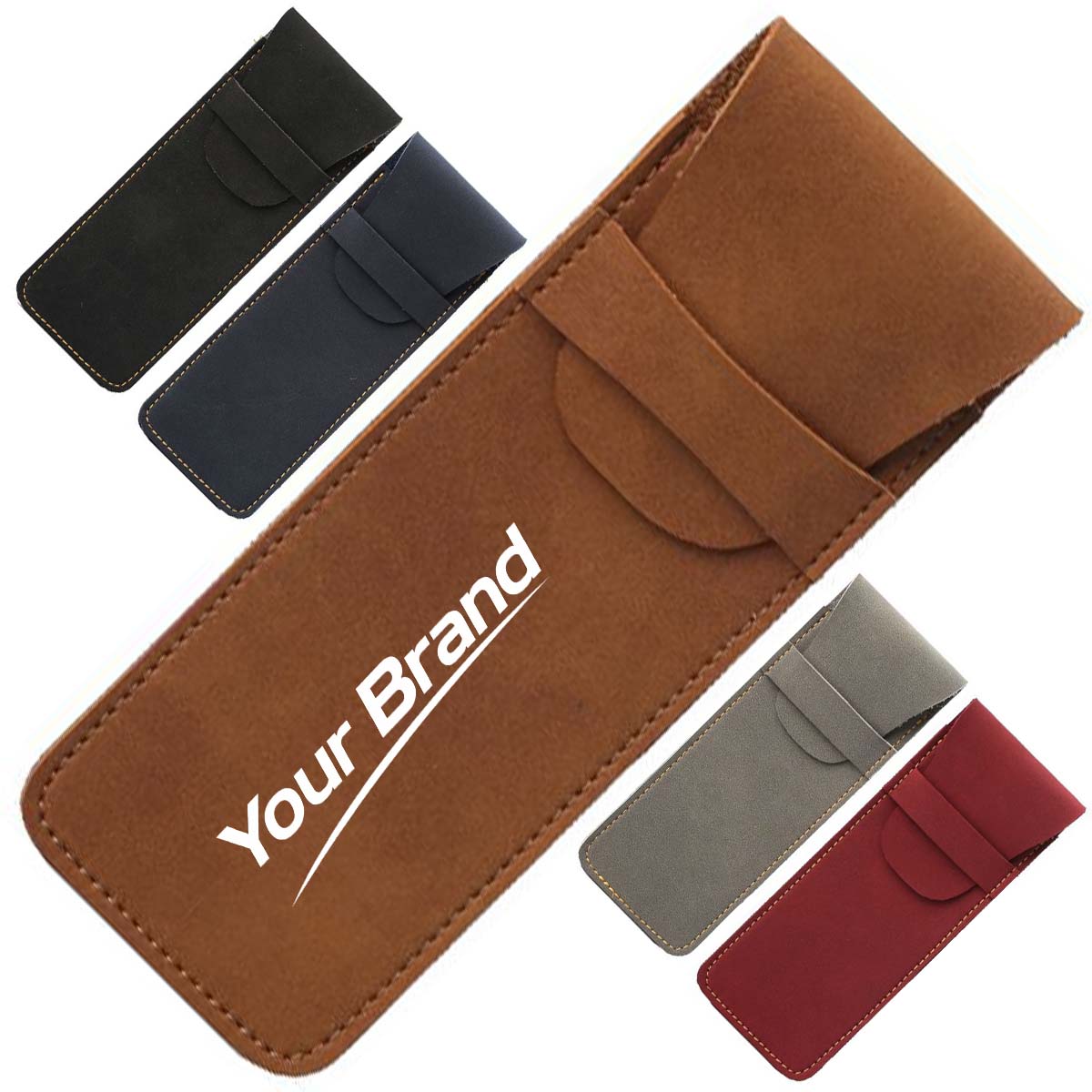 Leather Double Pen Sleeve Protective Carry Case