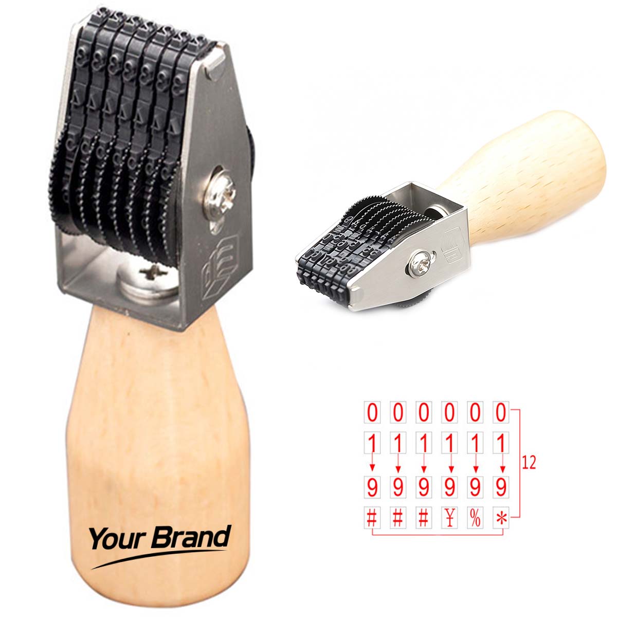 Adjustable Number Stamp Roller With Wooden Handle