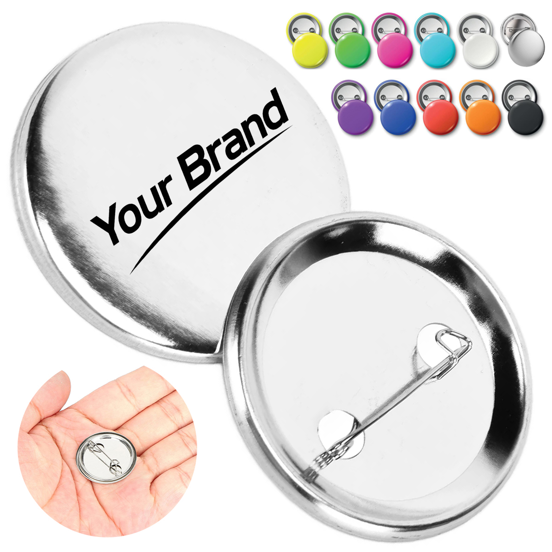 Oval Metal Badge Button with Safety Pin Back