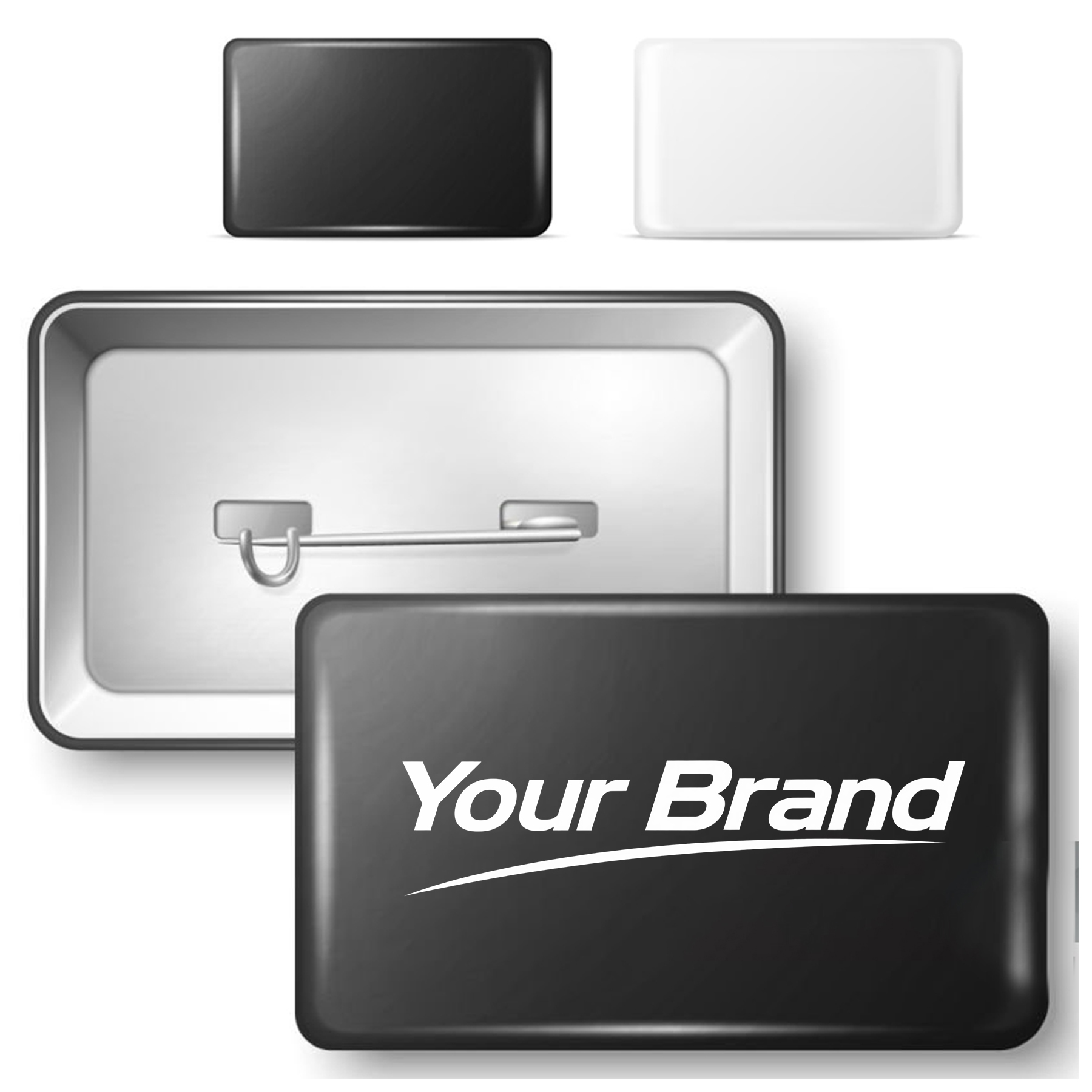 Rectangular Metal Badge Button with Safety Pin Back