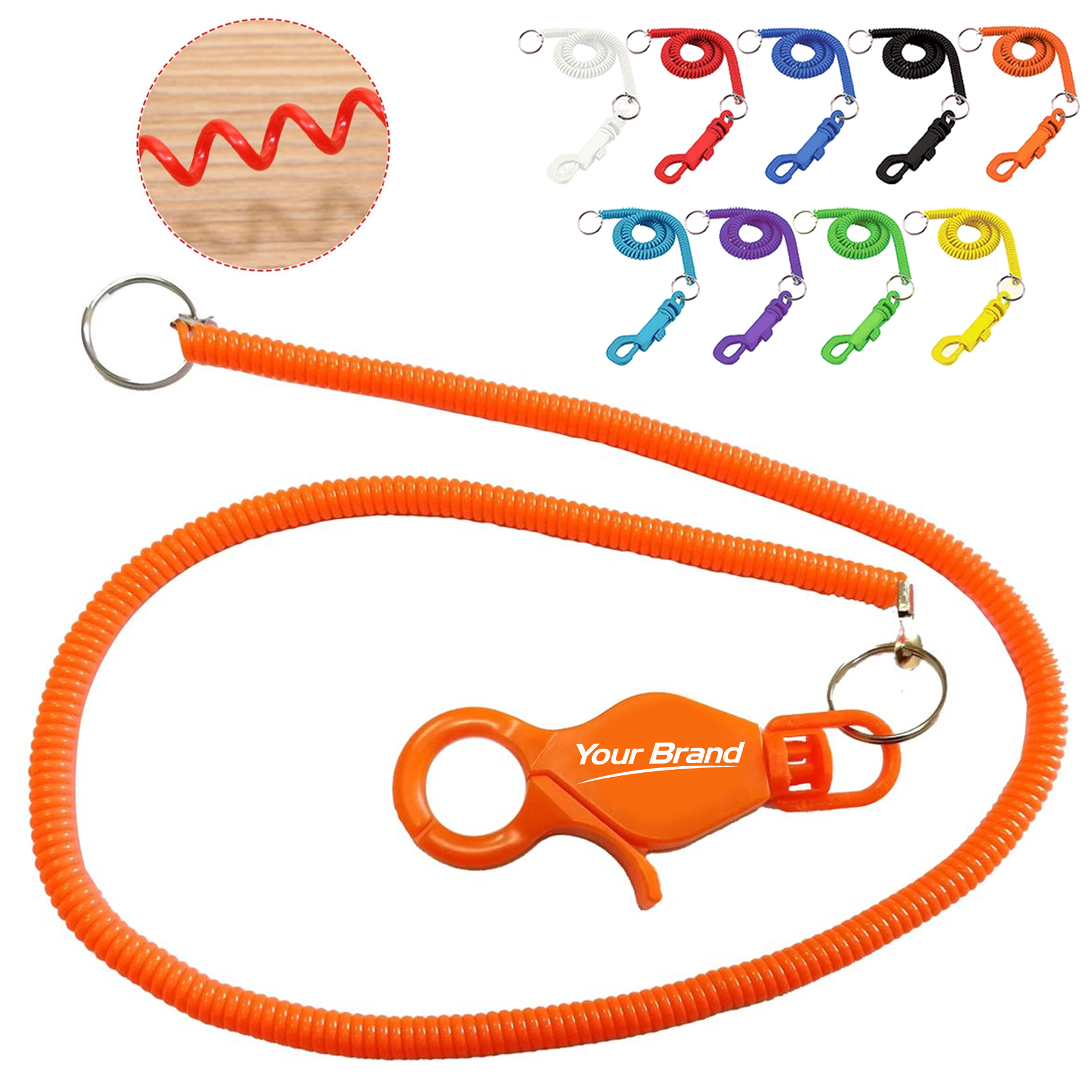 Plastic Coil Keychain with Clip and Stretch Cord