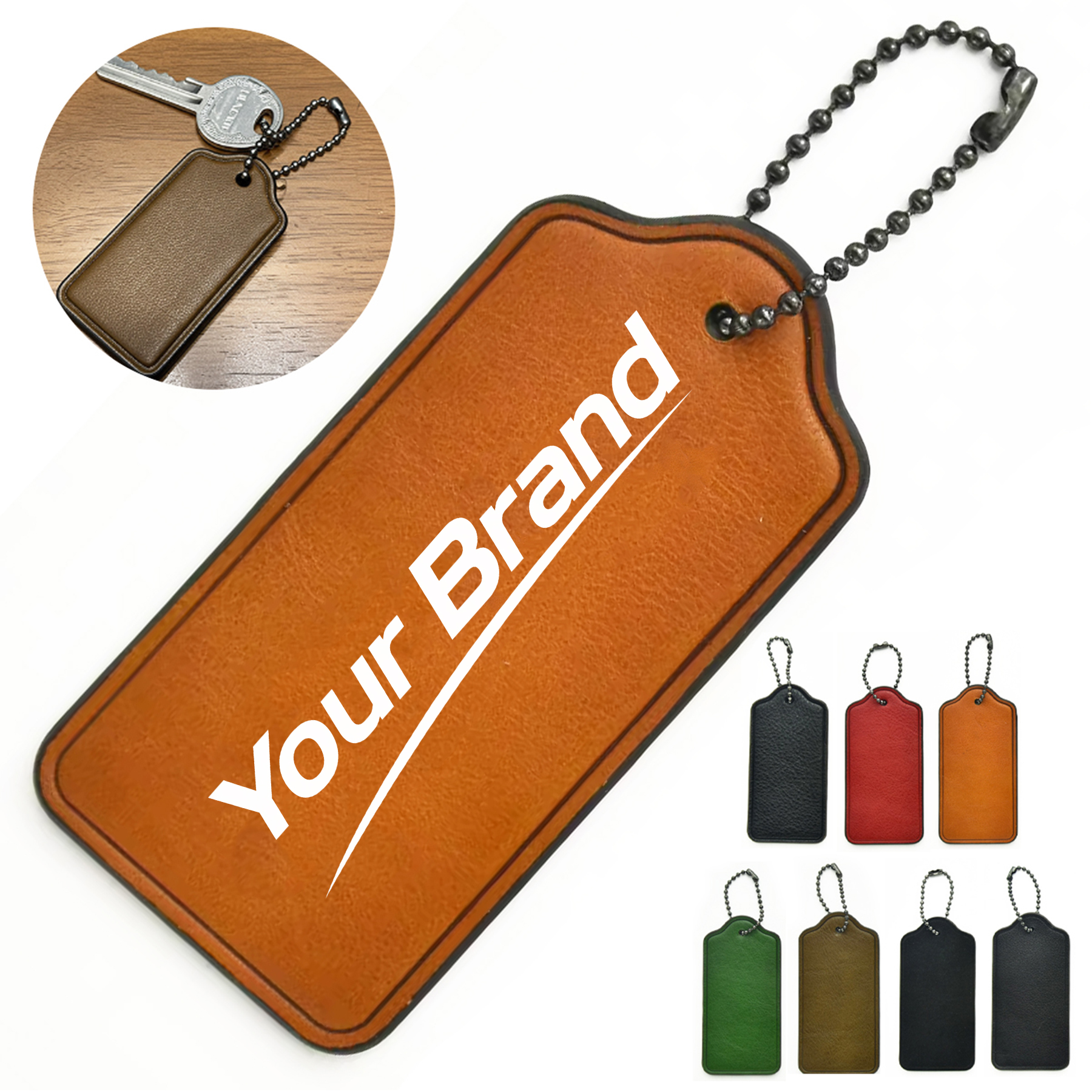 Genuine Leather Hang Tag with Chain