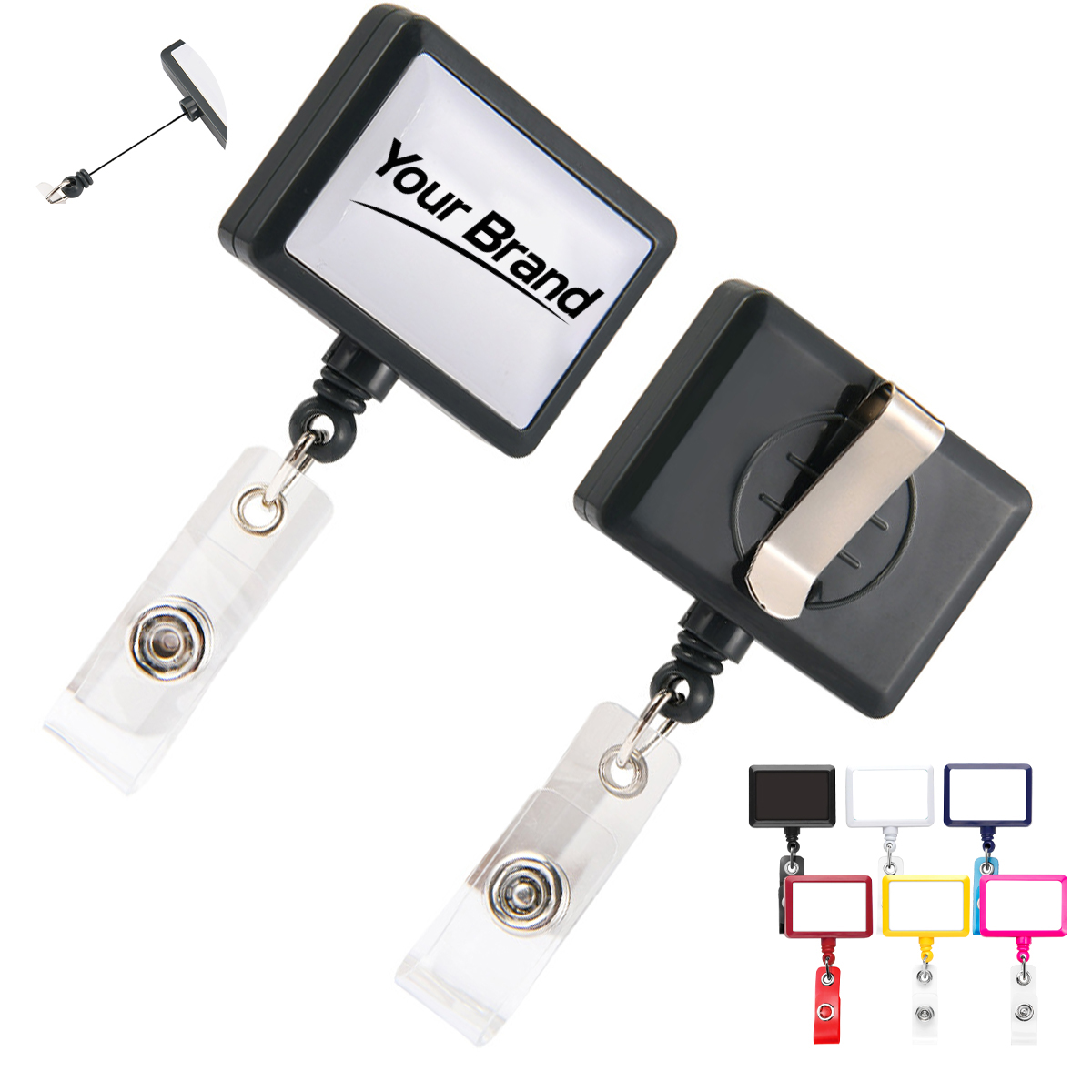 Square Retractable Badge Reel with Nylon Cord