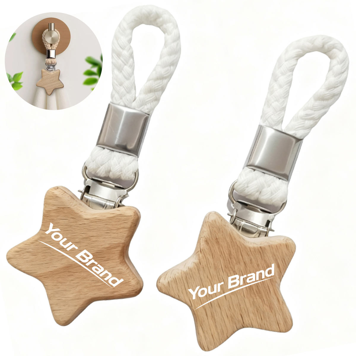 Wooden Star Towel Clip with Braided Rope