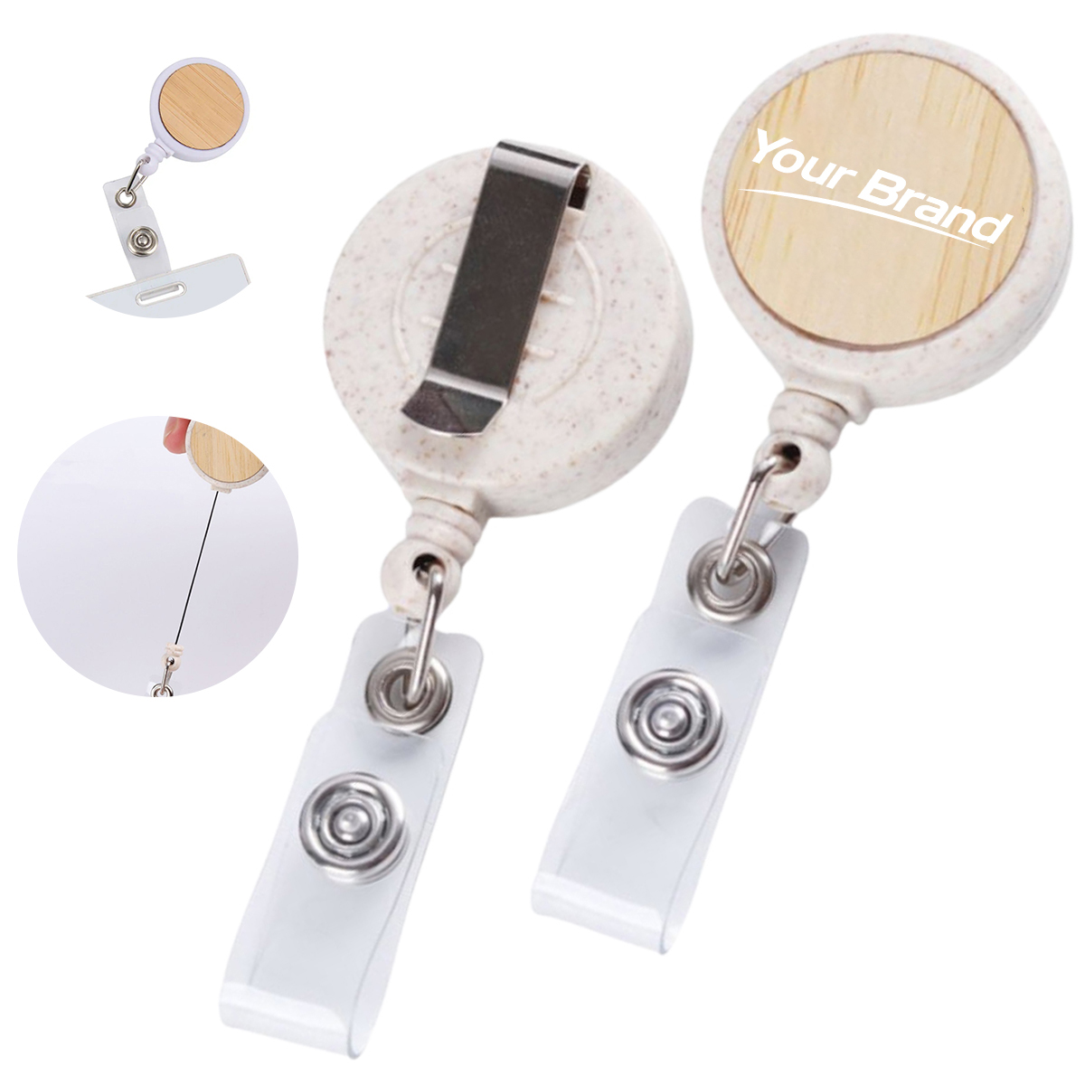 Wheat Straw Bamboo Retractable Badge Reel