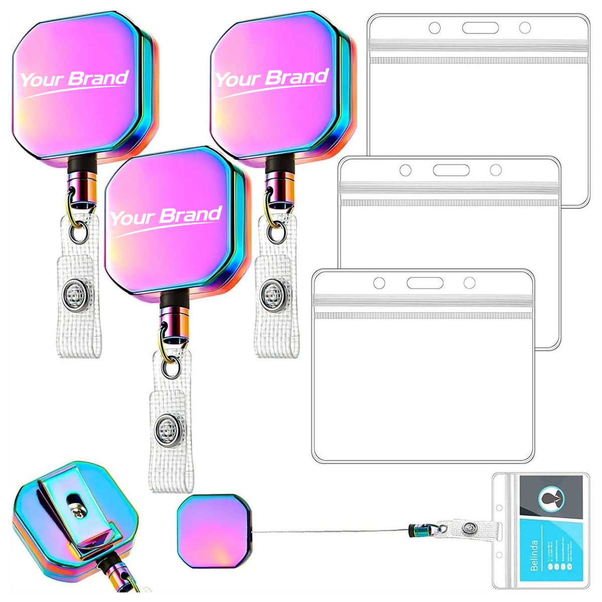 Zinc Alloy Square Retractable Badge Reel Set