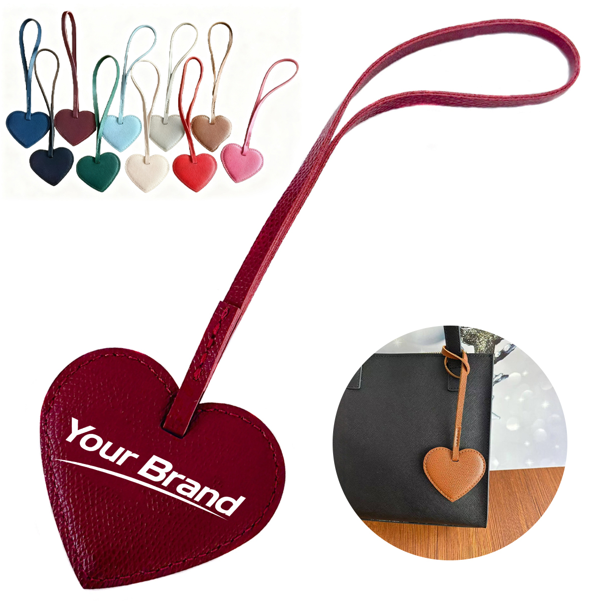 Heart Shaped Faux Leather Luggage Tag Bag Charm