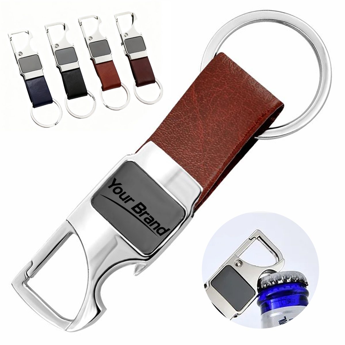 Executive Metal Leather Bottle Opener Keychain
