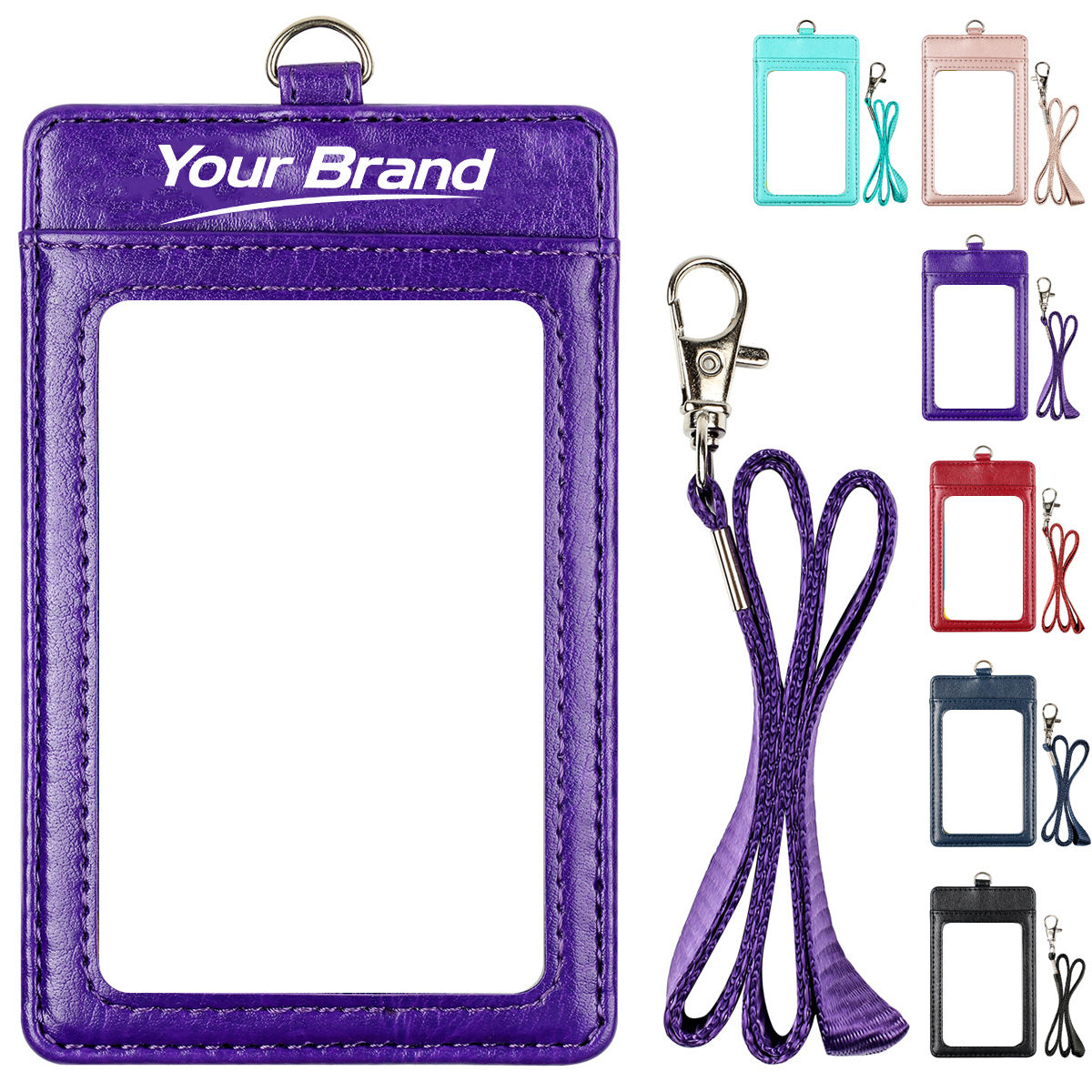 PU Leather Zippered ID Card Wallet with Lanyard